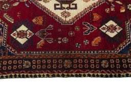 Full view of 2000s Shiraz rug from Iran / Persia, 200 × 117 cm in Red tones