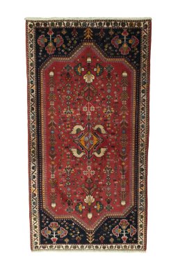 Full view of 2000s Shiraz rug from Iran / Persia, 151 × 81 cm in Red tones