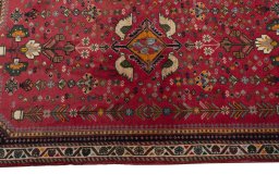 Full view of 2000s Shiraz rug from Iran / Persia, 151 × 81 cm in Red tones