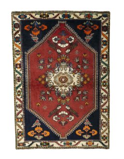 Full view of 2000s Shiraz rug from Iran / Persia, 175 × 123 cm in Red tones