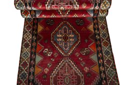 Full view of 2000s Shiraz rug from Iran / Persia, 273 × 87 cm in Red tones