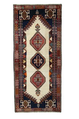 Full view of 2000s Shiraz rug from Iran / Persia, 195 × 89 cm in Beige tones