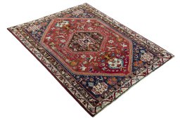 Close-up detail of 2000s Shiraz rug from Iran / Persia showing Wool weave