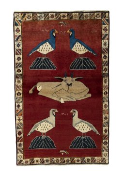 Full view of 2000s Shiraz rug from Iran / Persia, 196 × 121 cm in Red tones