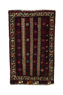 Full view of 2000s Shiraz rug from Iran / Persia, 116 × 72 cm in Red tones