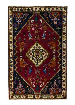 Full view of 2000s Shiraz rug from Iran / Persia, 204 × 130 cm in Red tones