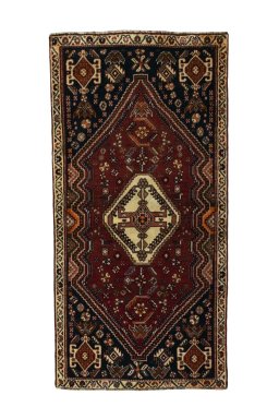 Full view of 2000s Shiraz rug from Iran / Persia, 183 × 90 cm in Red tones