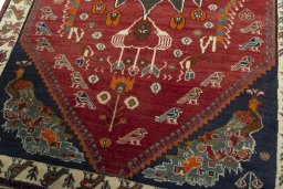 Close-up detail of 2000s Shiraz rug from Iran / Persia showing Wool weave
