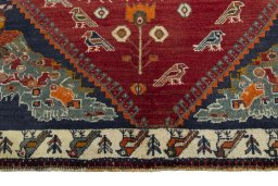 Full view of 2000s Shiraz rug from Iran / Persia, 188 × 131 cm in Red tones