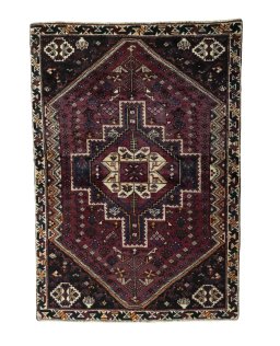 Full view of 2000s Shiraz rug from Iran / Persia, 159 × 110 cm in Red tones