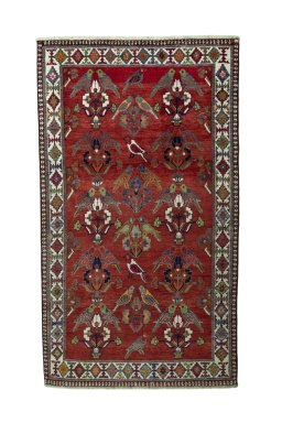 Full view of 2000s Shiraz rug from Iran / Persia, 243 × 140 cm in Red tones