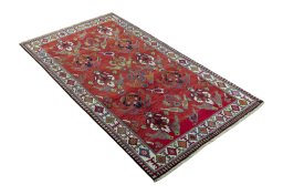 Close-up detail of 2000s Shiraz rug from Iran / Persia showing Wool weave
