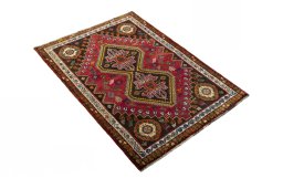 Close-up detail of 2000s Shiraz rug from Iran / Persia showing Wool weave