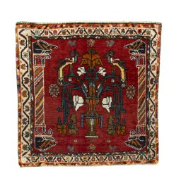 Full view of 2000s Shiraz rug from Iran / Persia, 65 × 64 cm in Red tones