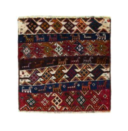 Full view of 2000s Shiraz rug from Iran / Persia, 53 × 53 cm in Red tones