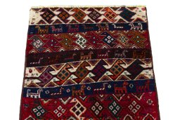 Surface texture of 2000s Shiraz rug with natural Wool and intricate pattern
