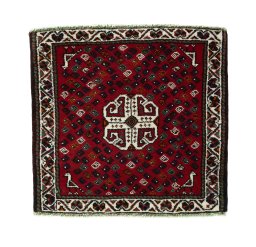 Full view of 2000s Shiraz rug from Iran / Persia, 69 × 73 cm in Red tones