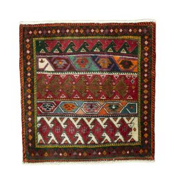 Full view of 2000s Shiraz rug from Iran / Persia, 65 × 64 cm in Red tones