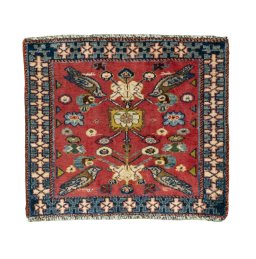 Full view of 2000s Shiraz rug from Iran / Persia, 53 × 61 cm in Red tones