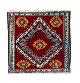 Full view of 2000s Shiraz rug from Iran / Persia, 61 × 62 cm in Red tones