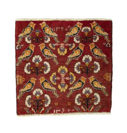 Full view of 2000s Shiraz rug from Iran / Persia, 53 × 56 cm in Red tones