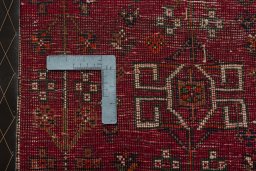 Backside of handmade 2000s Shiraz rug showing knot structure and weave density