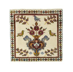 Full view of 2000s Shiraz rug from Iran / Persia, 61 × 62 cm in Red tones