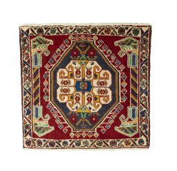 Full view of 2000s Shiraz rug from Iran / Persia, 61 × 63 cm in Red tones