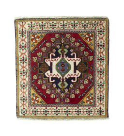 Full view of 2000s Shiraz rug from Iran / Persia, 66 × 61 cm in Red tones