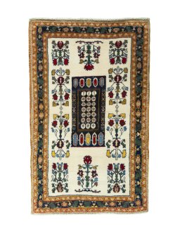 Full view of 2000s Shiraz rug from Iran / Persia, 95 × 59 cm in Multi Color tones