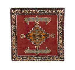 Full view of 2000s Shiraz rug from Iran / Persia, 57 × 57 cm in Red tones
