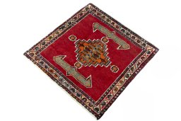 Corner detail of 2000s Shiraz rug showing border pattern and Wool pile