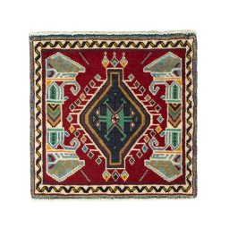 Full view of 2000s Shiraz rug from Iran / Persia, 58 × 60 cm in Red tones