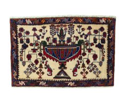 Full view of 2000s Shiraz rug from Iran / Persia, 49 × 74 cm in Red tones