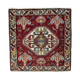 Full view of 2000s Shiraz rug from Iran / Persia, 58 × 60 cm in Red tones