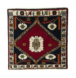Full view of 2000s Shiraz rug from Iran / Persia, 69 × 70 cm in Red tones