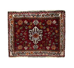 Full view of 2000s Shiraz rug from Iran / Persia, 53 × 68 cm in Red tones