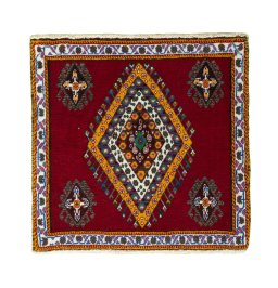 Full view of 2000s Shiraz rug from Iran / Persia, 64 × 64 cm in Red tones
