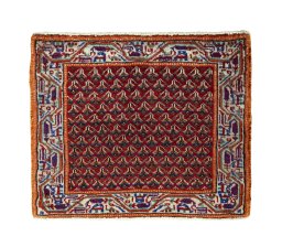 Full view of 2000s Shiraz rug from Iran / Persia, 57 × 68 cm in Red tones