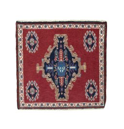 Full view of 2000s Shiraz rug from Iran / Persia, 61 × 63 cm in Red tones
