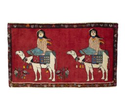Full view of 2000s Shiraz rug from Iran / Persia, 56 × 96 cm in Multi Color tones
