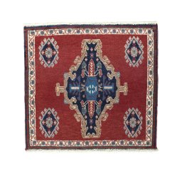 Full view of 2000s Shiraz rug from Iran / Persia, 60 × 65 cm in Red tones
