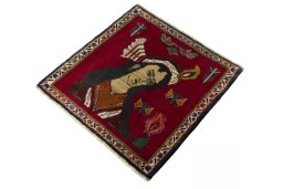 Corner detail of 2000s Shiraz rug showing border pattern and Wool pile