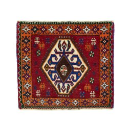 Full view of 2000s Shiraz rug from Iran / Persia, 57 × 65 cm in Red tones
