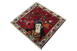 Corner detail of 2000s Shiraz rug showing border pattern and Wool pile