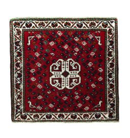 Full view of 2000s Shiraz rug from Iran / Persia, 70 × 72 cm in Red tones