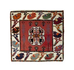 Full view of 2000s Shiraz rug from Iran / Persia, 60 × 62 cm in Red tones