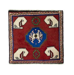 Full view of 2000s Shiraz rug from Iran / Persia, 62 × 64 cm in Red tones