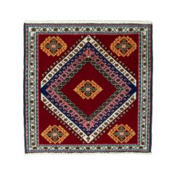 Full view of 2000s Shiraz rug from Iran / Persia, 63 × 63 cm in Red tones