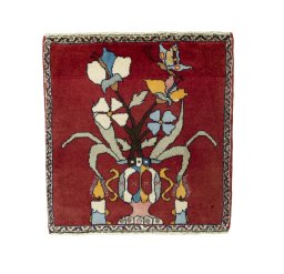 Full view of 2000s Shiraz rug from Iran / Persia, 60 × 57 cm in Red tones